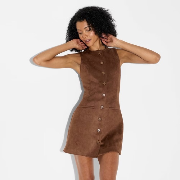 Women's Faux Suede Button-Front Mini A-Line Dress - Wild Fable M & XXL - Picture 1 of 12